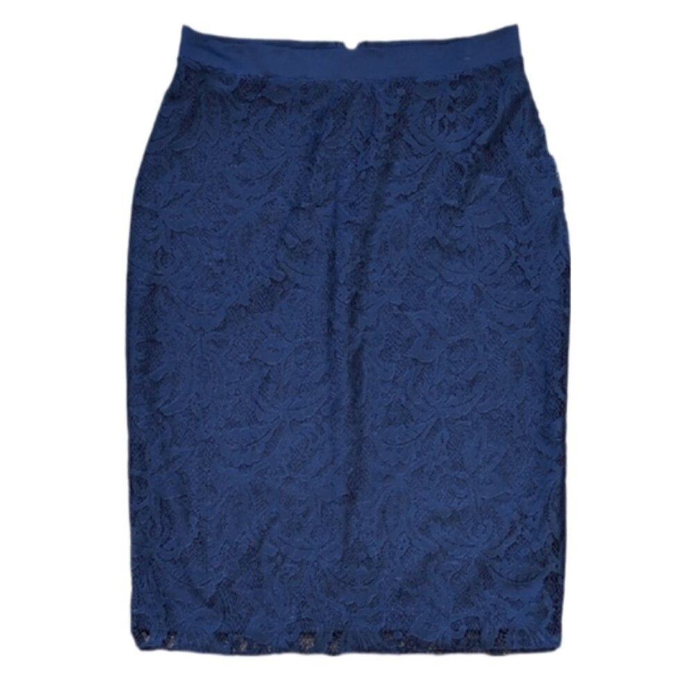 George Lace Pencil Skirt Womens Size 4 Blue Classic Over Knee